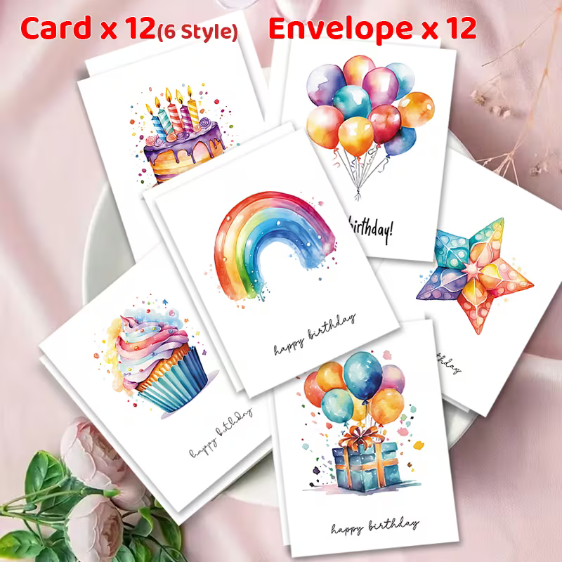 136121 🎨 Tarjetas de Cumpleaños Acuarela con Sobres - T16-06