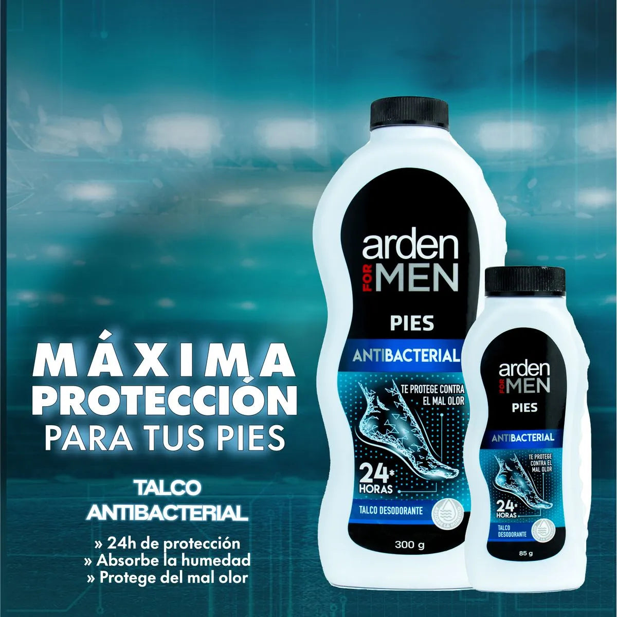 👟 1532 Talco Antibacterial Arden For Men para Pies – Protección Total 24H Promoción x2 (85 g c/u)