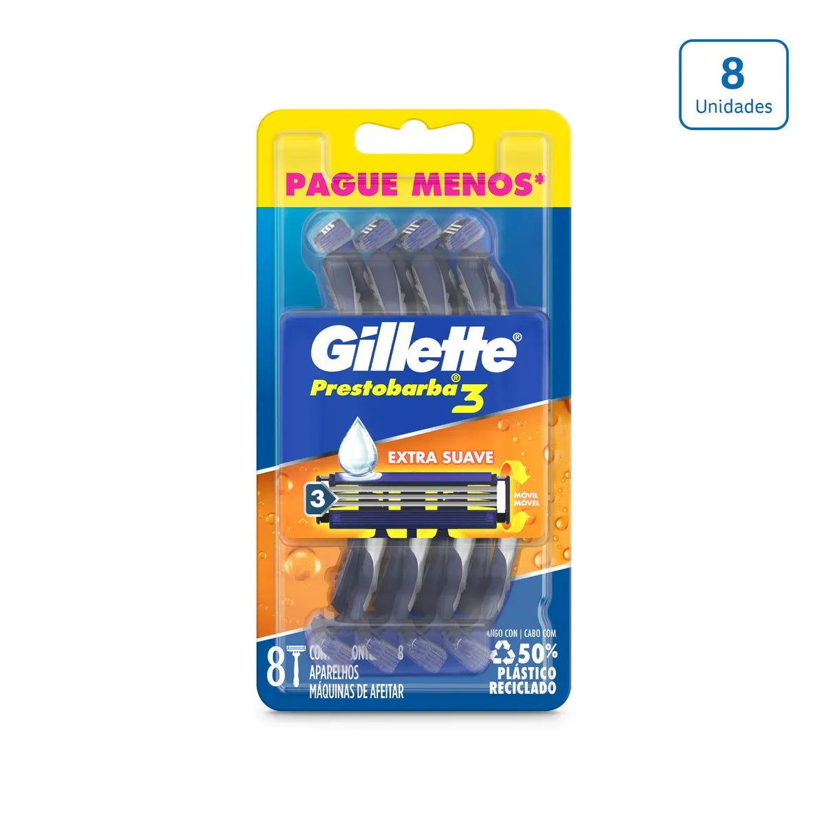 25332 🪒 Máquina de Afeitar Gillette Prestobarba3 – Pack x8 unidades