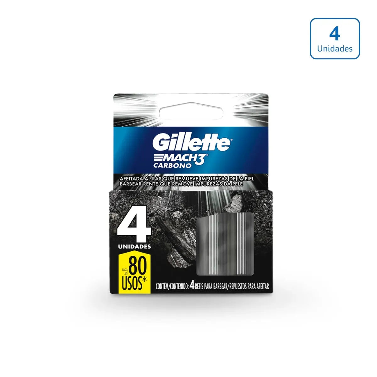 34808 🪒 Repuesto Gillette Mach3 Carbón – Pack x4 unidades