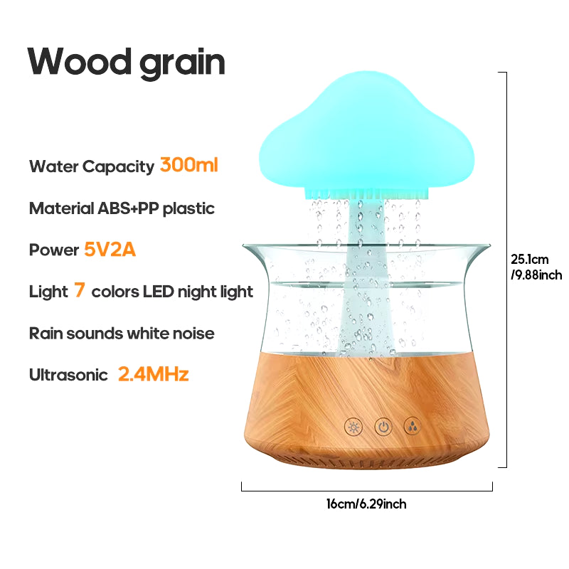 Rain Cloud Air Humidifiers 300Ml with 7 Colors Mood Light Aroma Diffuser White Noise Raindrop Humidifiers for Home Bedroom Gift