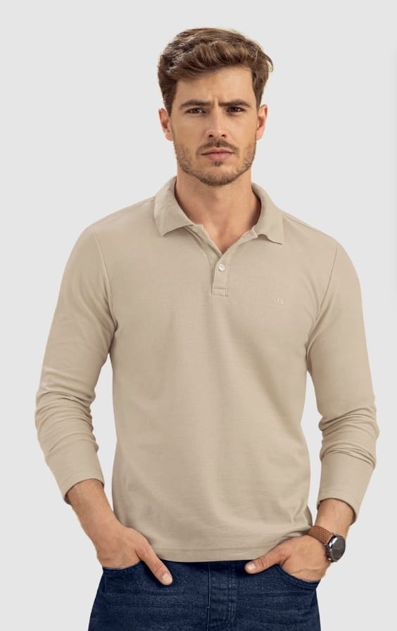 Camiseta tipo polo manga larga con logo bordado en frente
