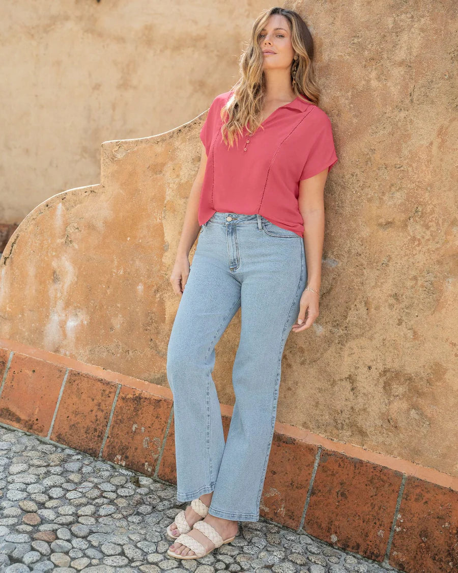 Blusa manga corta con detalle tejido en frente - REF F7333