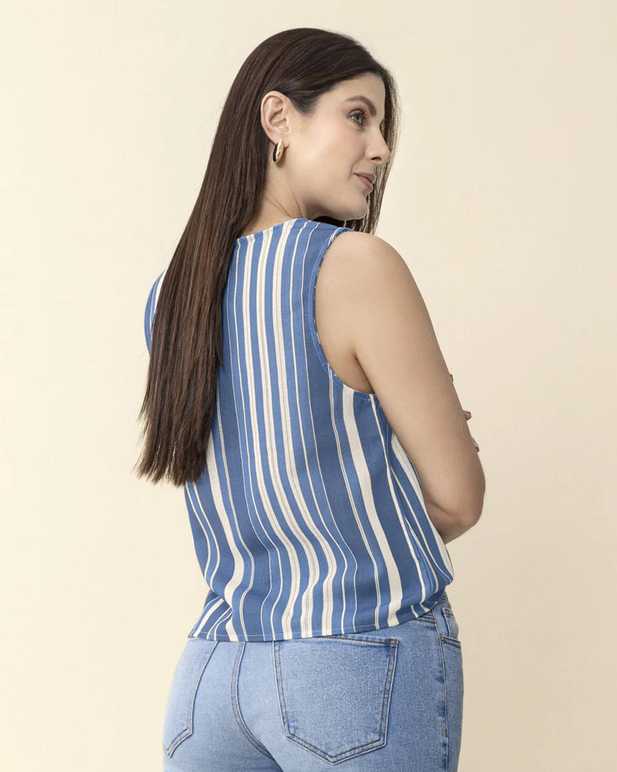 Blusa manga sisa estampada de cuello redondo alto - F7376