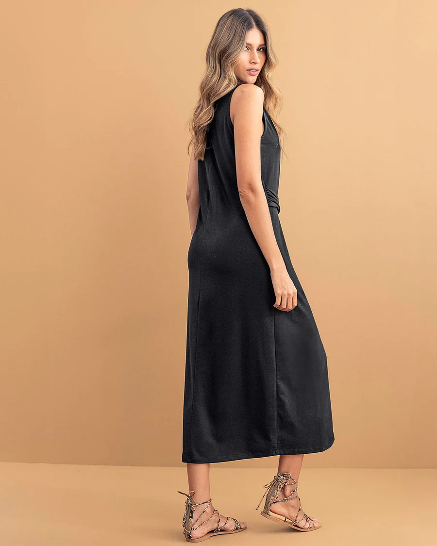 Vestido midi con argolla decorativa y abertura en frente - LF7395