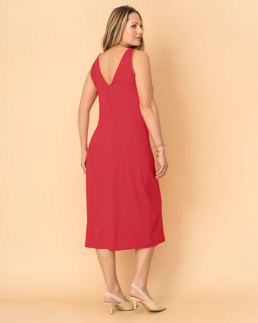 Vestido midi esencial con detalle bordado en sisa - LF7445