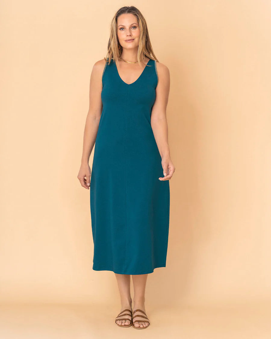 Vestido midi esencial con detalle bordado en sisa - LF7445
