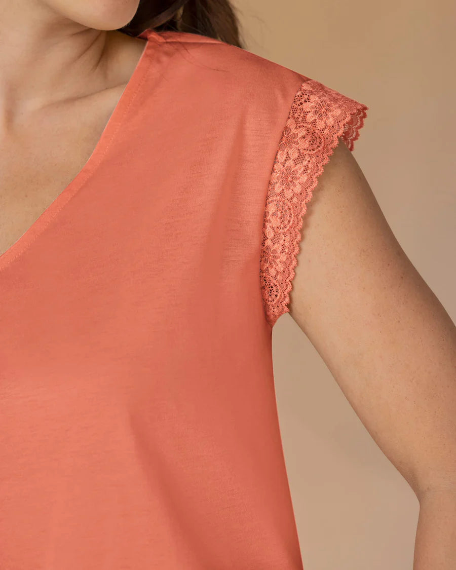 Camiseta manga corta con bolero en encaje - FP906