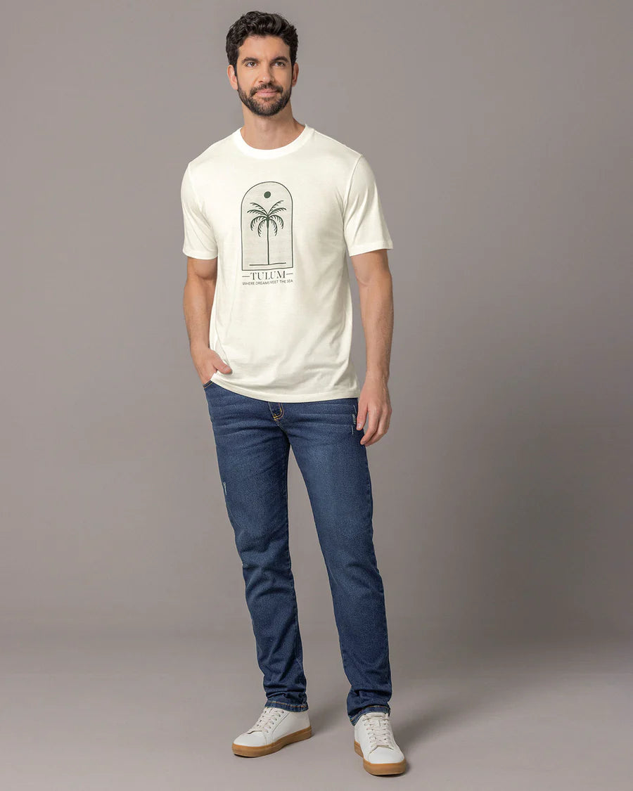 Camiseta manga corta con estampado localizado y cuello redondo