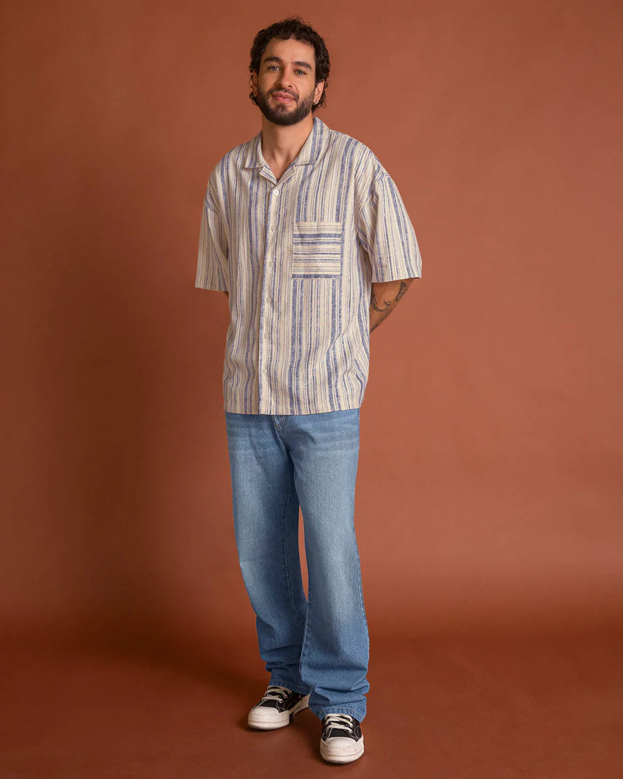 Camisa manga corta en tela tipo lino - M3158