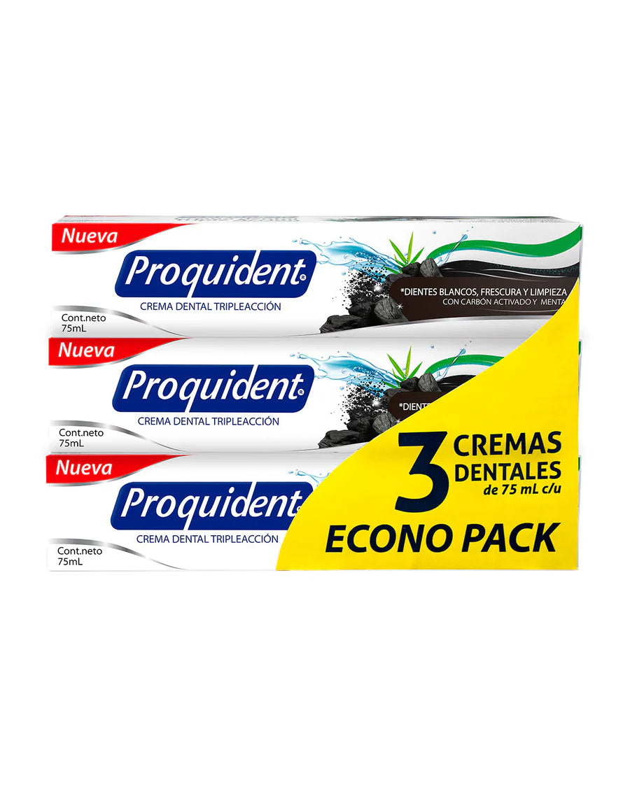 1221 Crema Dental Tripack Triple Acción Carbón Proquident - L08342