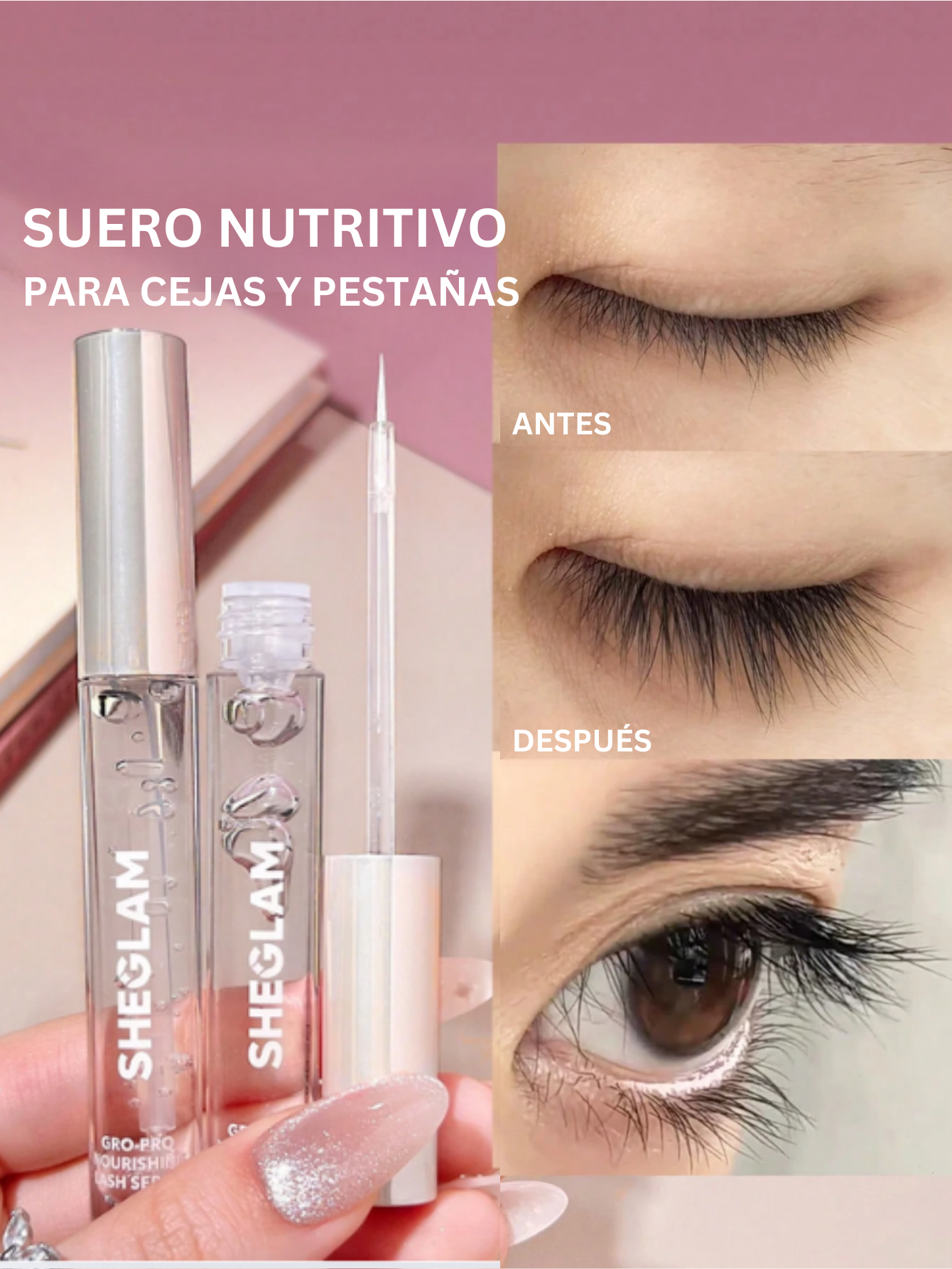 SHEGLAM Gro-Pro Sérum Nutritivo Transparente para Pestañas y Cejas