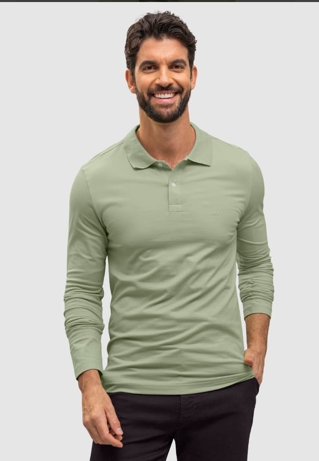 Camiseta tipo polo manga larga con logo bordado en frente