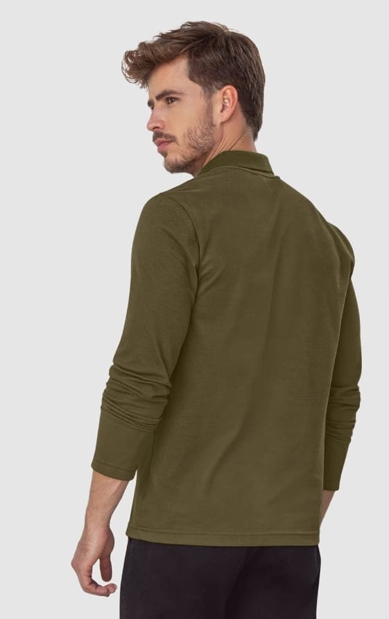 Camiseta tipo polo manga larga con logo bordado en frente