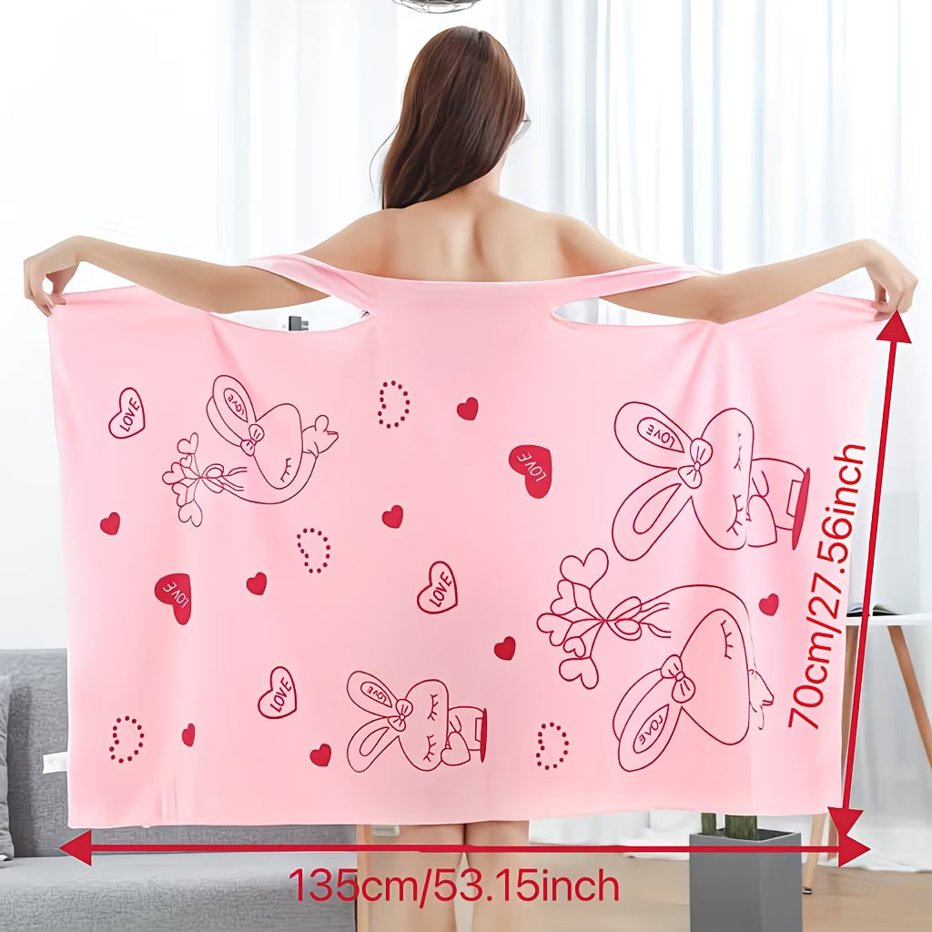 61211 🛁 Toalla de Baño de Microfibra Rosada con Diseño de Conejo (P9-06)