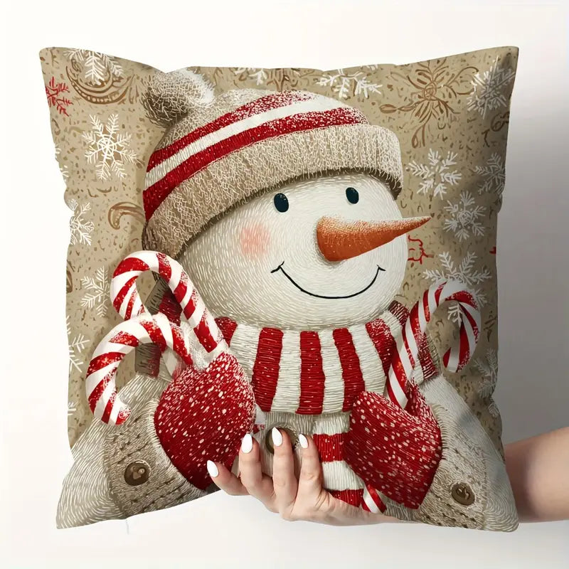 🎄 Set de 4 Fundas de Cojín Navideñas Festivas – Pan de Jengibre, Muñeco de Nieve, Papá Noel y más - MVU5247884