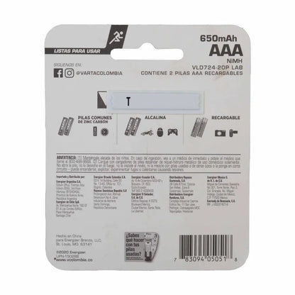 1222-2 🔋 Pila Varta Recargable AAA x2 Unidades