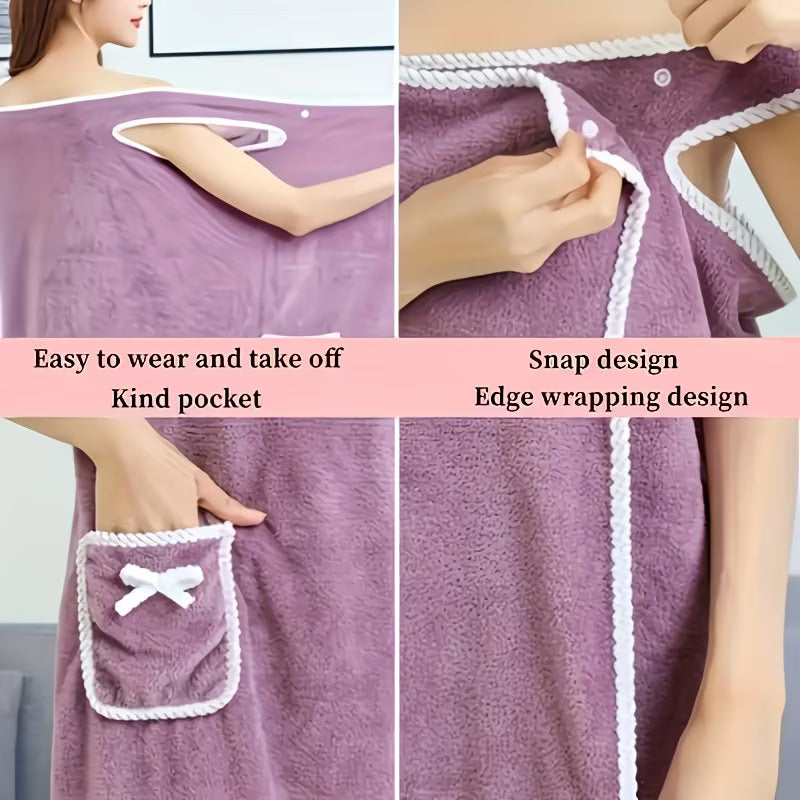 61212 💜 Bata de Baño Vestible para Mujer – Toalla Falda con Lazo (P9-07)