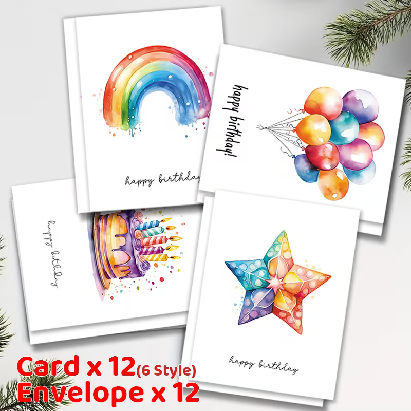136121 🎨 Tarjetas de Cumpleaños Acuarela con Sobres - T16-06