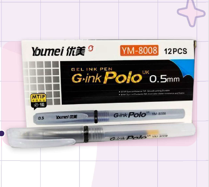 1333-1 ✍️ Lapicero Gel YM-8008 Polo – Negro 0.5 Ref.1221