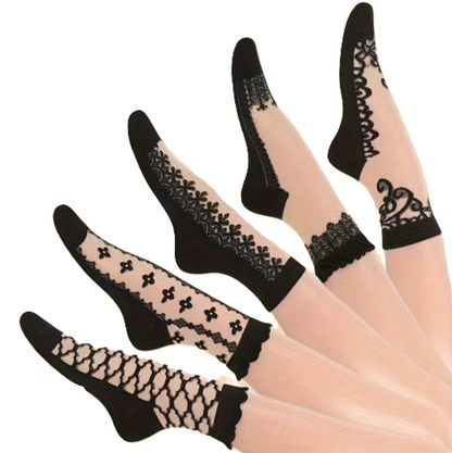 6322 🖤 Calcetines Vintage Negros Bordados para Mujer - - P1002