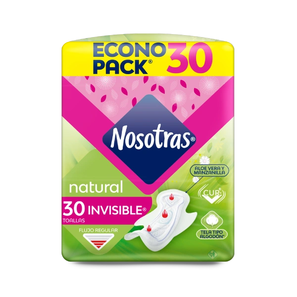 1462 🌸 Toalla Higiénica Nosotras Natural Invisible Tela x30 - REF NO0008 - CÓD 21600