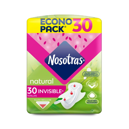 1462 🌸 Toalla Higiénica Nosotras Natural Invisible Tela x30 - REF NO0008 - CÓD 21600