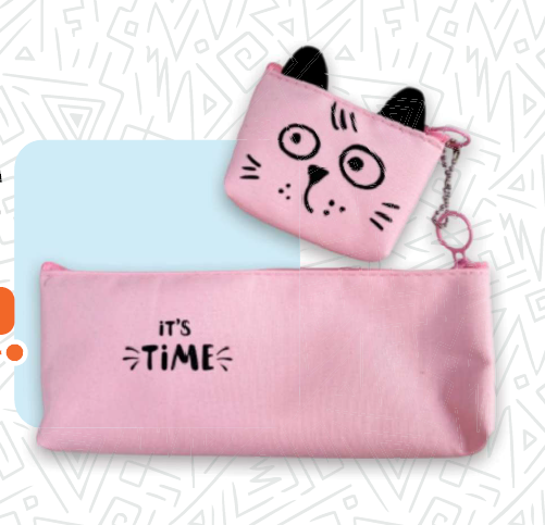 13101-4 🐱💖 CARTUCHERA GRAFITOS GATITO CUTE – Modelo 123222 con Monedero de Orejitas (Acetato)