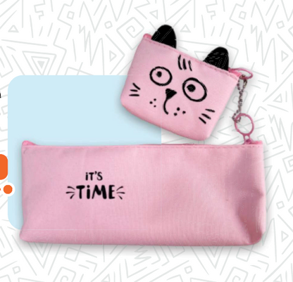13101-4 🐱💖 CARTUCHERA GRAFITOS GATITO CUTE – Modelo 123222 con Monedero de Orejitas (Acetato)