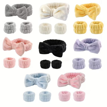 1931 🎀 DIADEMAS Y MUÑEQUERAS DE FELPA PARA SKINCARE 💦 T20-03