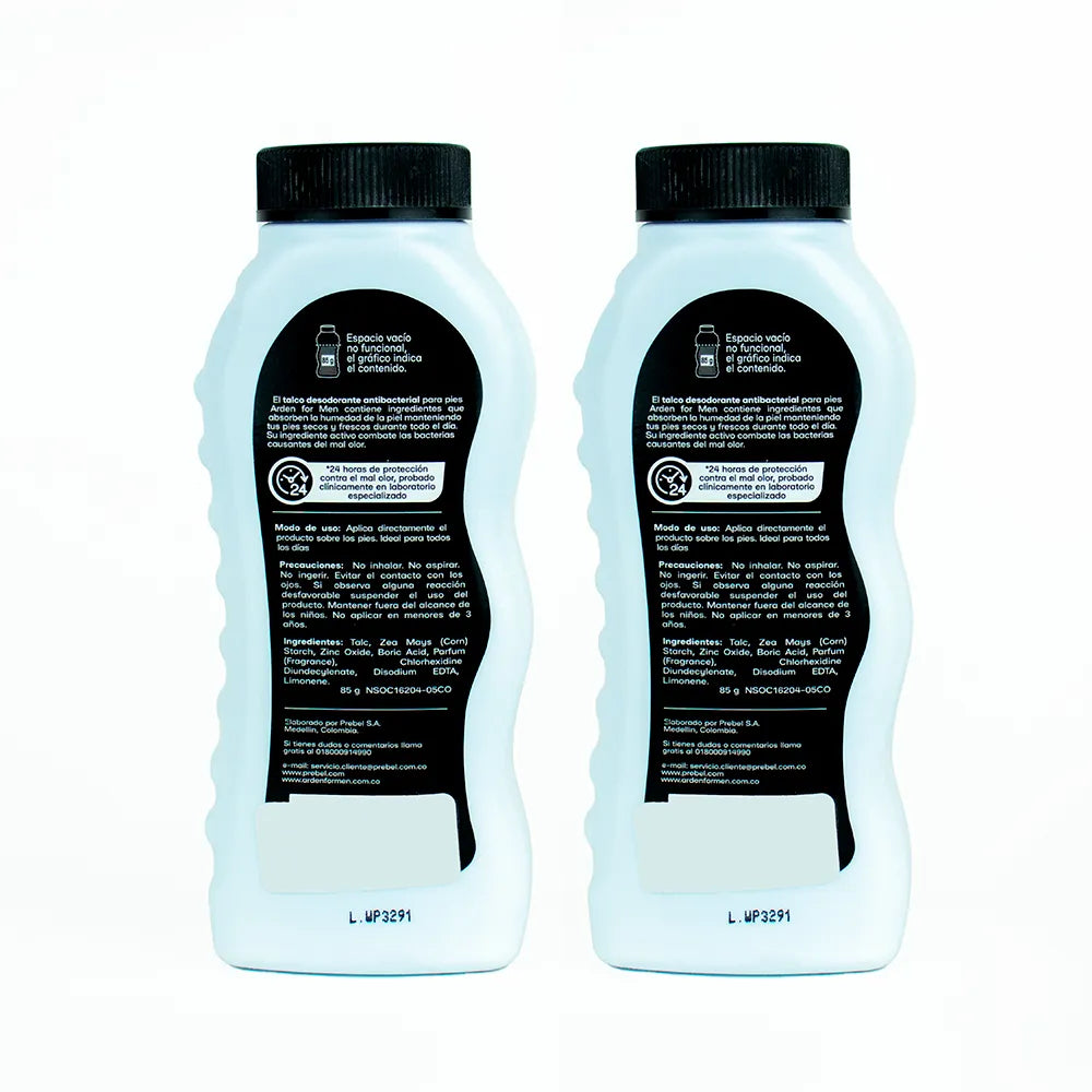 👟 1532 Talco Antibacterial Arden For Men para Pies – Protección Total 24H Promoción x2 (85 g c/u)