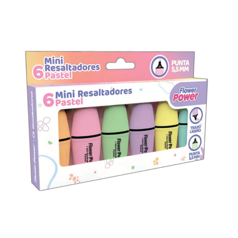 133102 🌸 Resaltadores Flower Power Pastel Mini x6 – Primavera