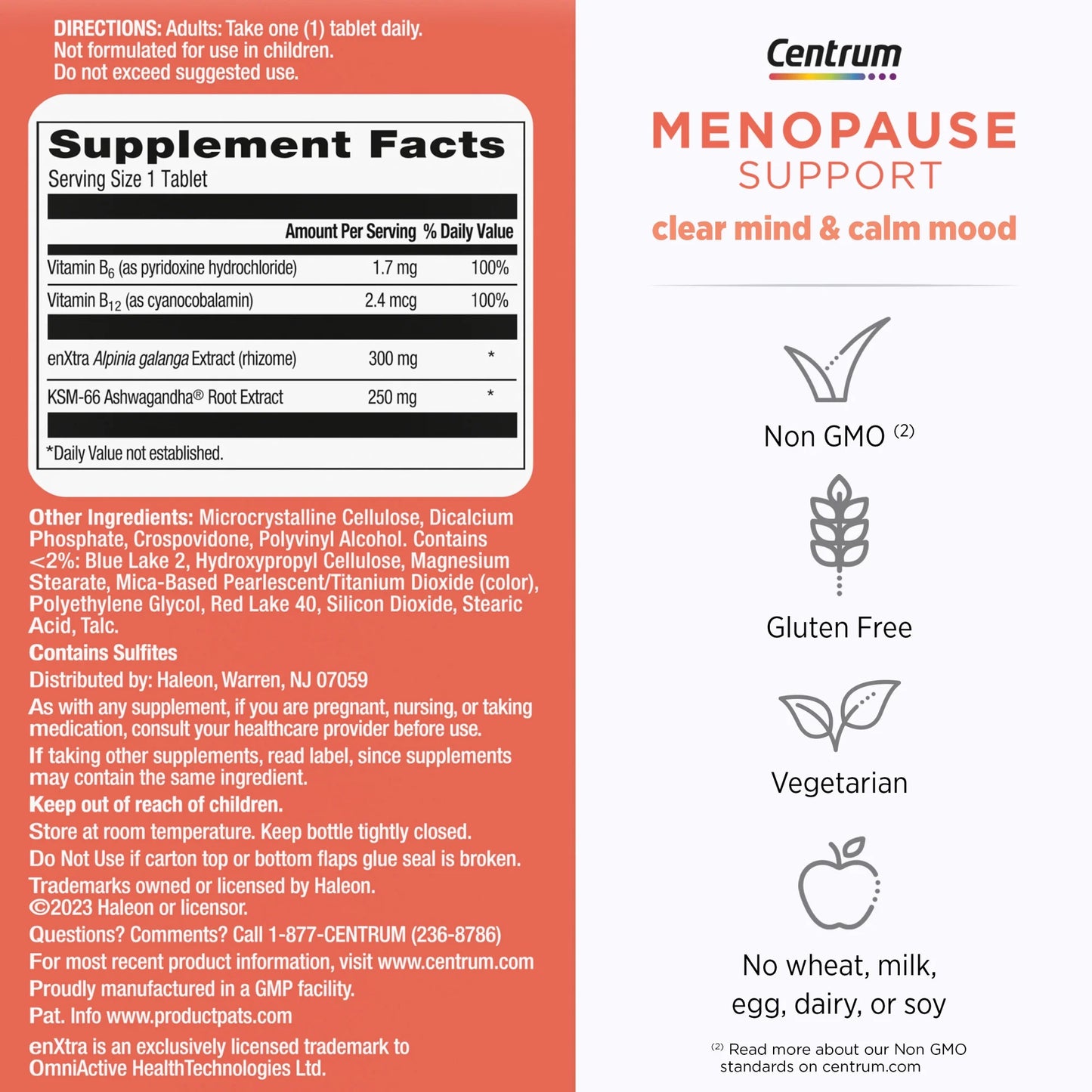 Menopause Support Complete Womens Multivitamin Supplement for Clear Mind and Calm Mood Support, Tablets, 30 Count