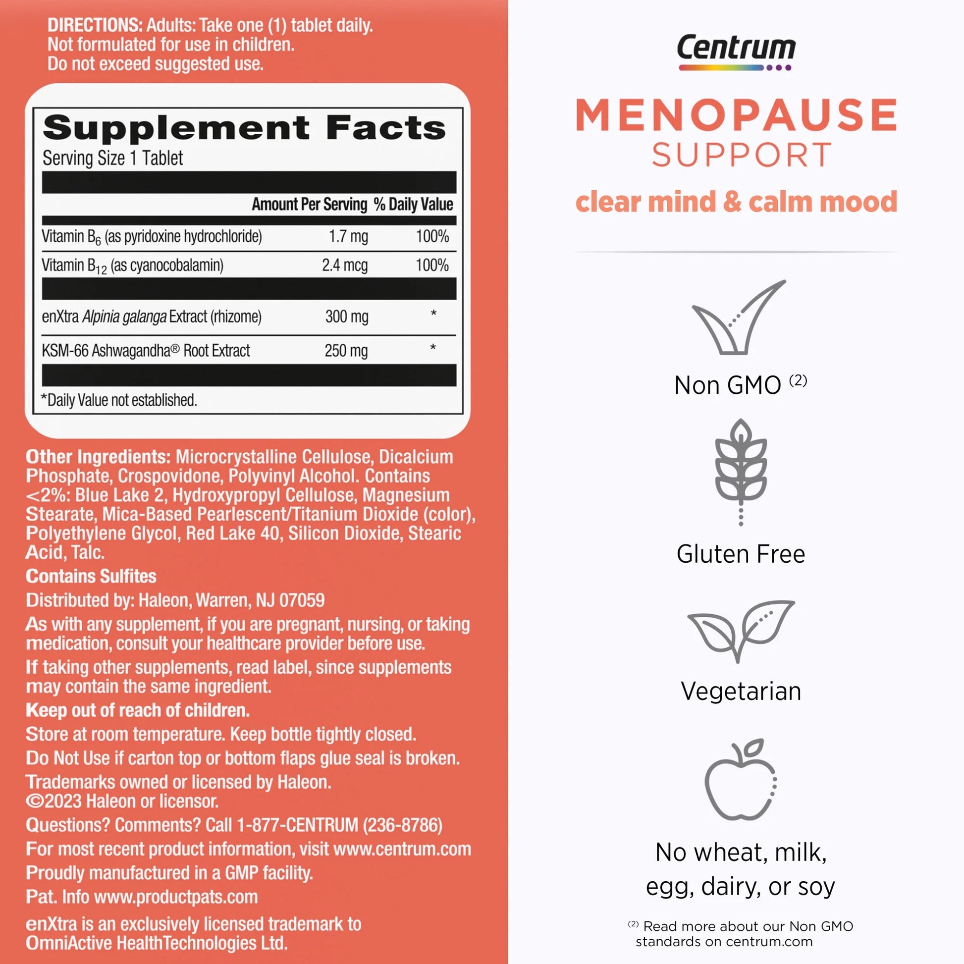 Menopause Support Complete Womens Multivitamin Supplement for Clear Mind and Calm Mood Support, Tablets, 30 Count