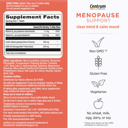 Menopause Support Complete Womens Multivitamin Supplement for Clear Mind and Calm Mood Support, Tablets, 30 Count