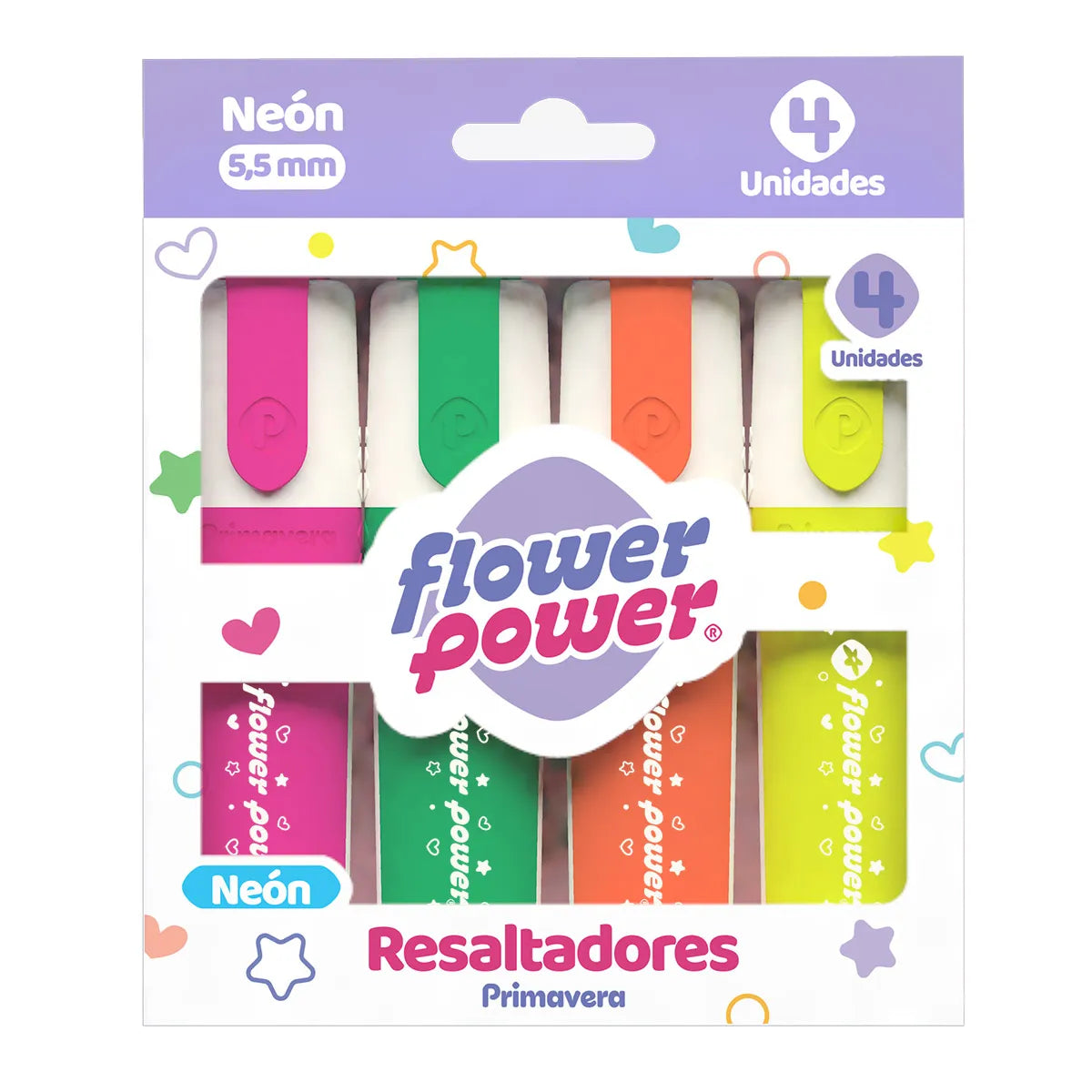 13310-6 Resaltadores Flower Power Neón X 4 - PRIMAVERA