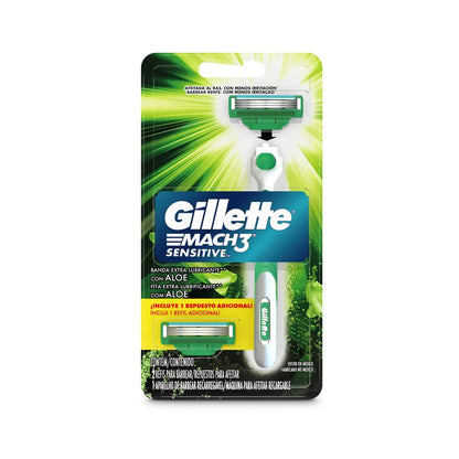 27369 🪒 Máquina de Afeitar Gillette Mach3 Sensitive + 2 Repuestos