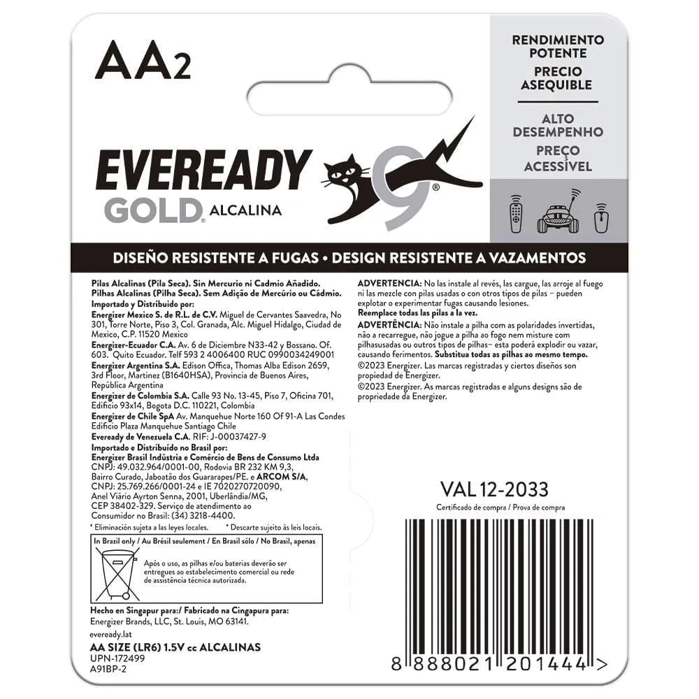 1224-2 🔋 Pila AA Eveready Gold Alcalina x2 Unidades