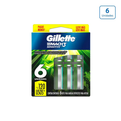 29928 🪒 Repuestos Gillette Mach3 Sensitive – Pack x6 unidades