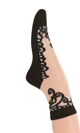 6322 🖤 Calcetines Vintage Negros Bordados para Mujer - - P1002