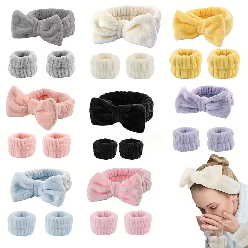 1931 🎀 DIADEMAS Y MUÑEQUERAS DE FELPA PARA SKINCARE 💦 T20-03