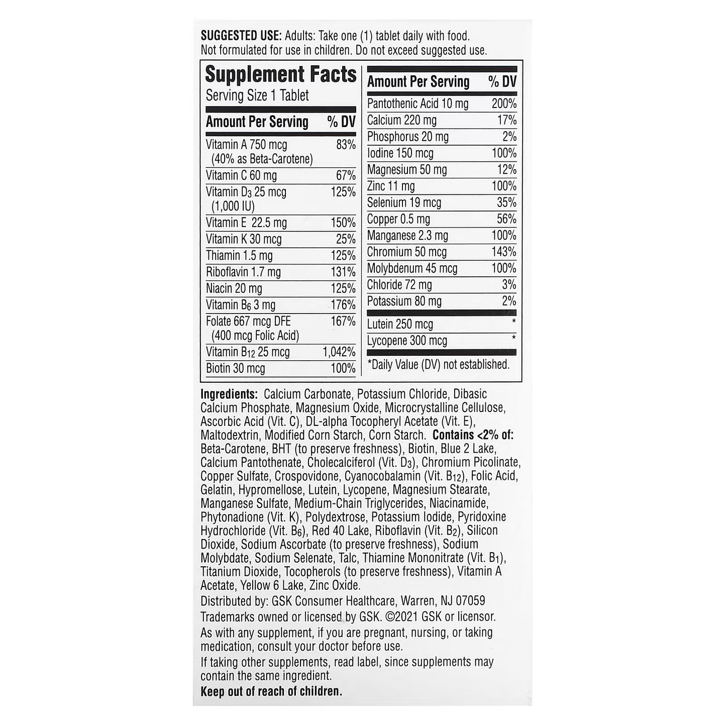 Centrum Silver Adults 50+ Multivitamin, 325 Tablets