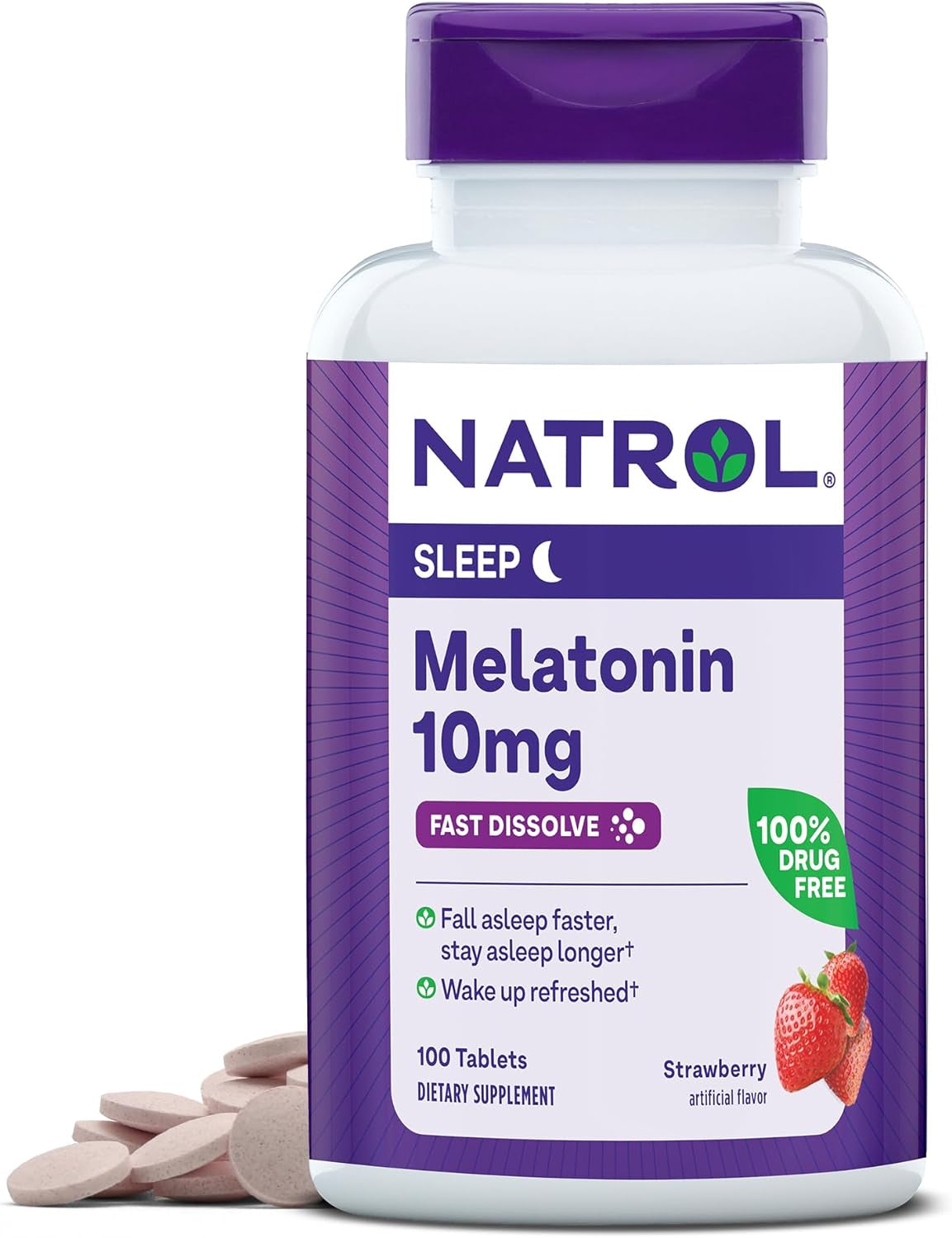 Fast Dissolve Melatonin 10Mg Tablets - Strawberry Flavor, 100 Count, Sleep Support Melatonin Tablets for Adults, 100-Day Supply