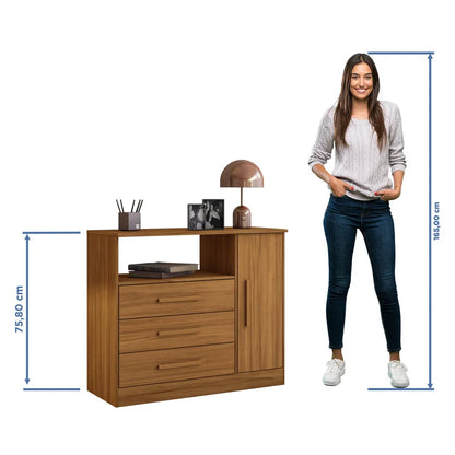 1241-1 Cómoda Cajonera Multimuebles 3 cajones + 1 puerta 90x76x36 Café/claro -  3009445