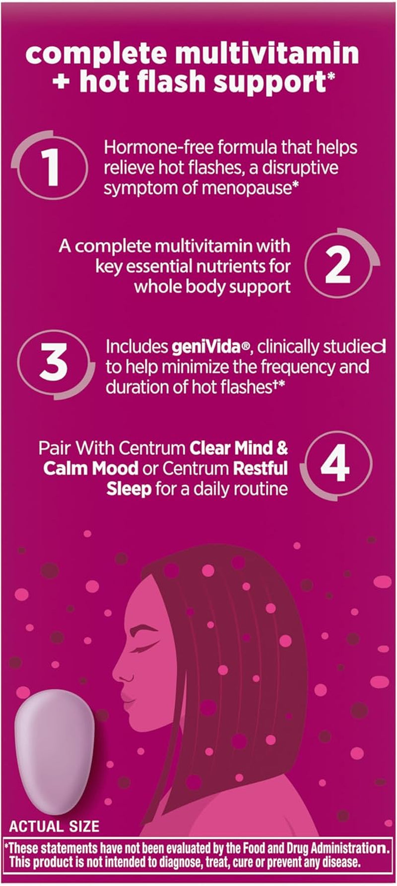 Complete Multivitamin Supplement + Hot Flash Support Menopause Support Tablets, with Clinically Studied Genivida, 30 Count