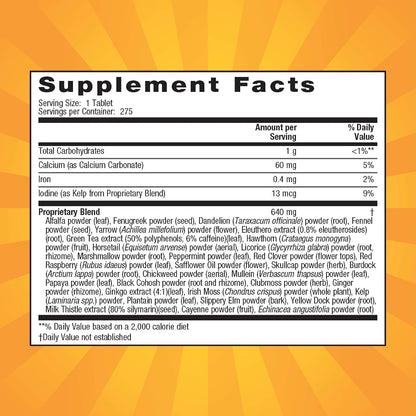 Multi Herb Digestion & Detox Support - Promotes Healthy Digestive Function, Rejuvenation & Powerful Cleansing with Alfalfa, Dandelion, Fennel, Green Tea & More - 275 Tablets