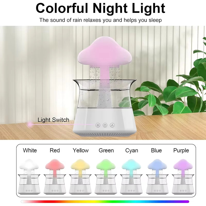 Rain Cloud Air Humidifiers 300Ml with 7 Colors Mood Light Aroma Diffuser White Noise Raindrop Humidifiers for Home Bedroom Gift