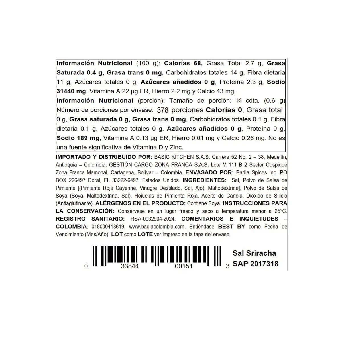 Sal Sriracha BADIA 226.8g - N46640