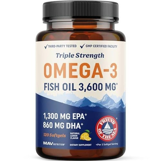 Omega-3 Fish Oil 3600Mg+ | 1300Mg EPA + 860Mg DHA | 120 Softgels | Heart, Brain