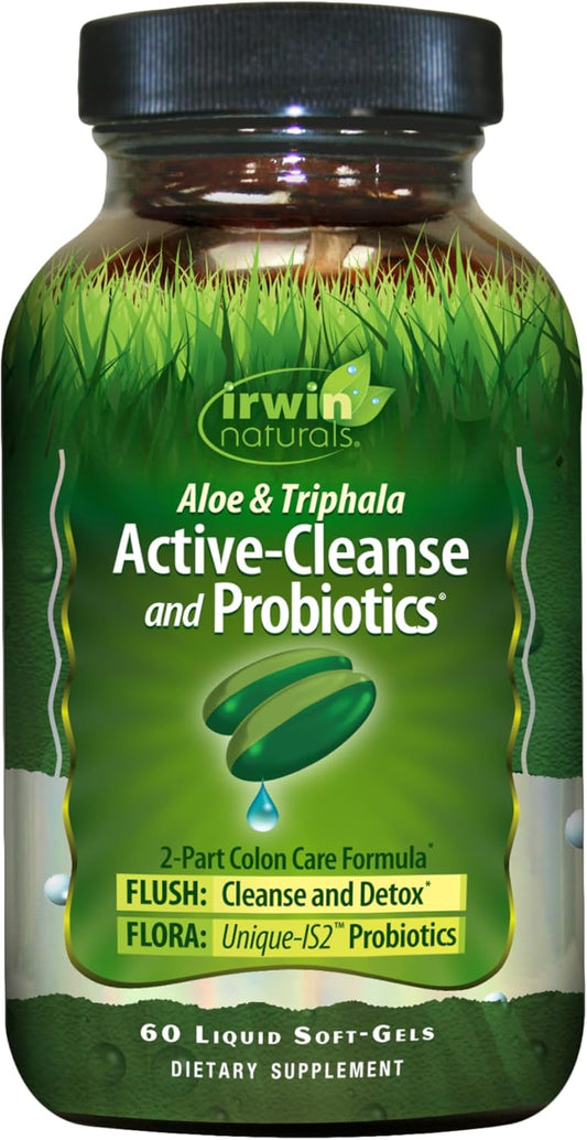 Aloe & Triphala Active Cleanse + Probiotics - 60 Liquid Softgels - Natural Digestive Support - Gentle, Effective Detox + Elimination 2-Part Colon Care - Nourish + Balance